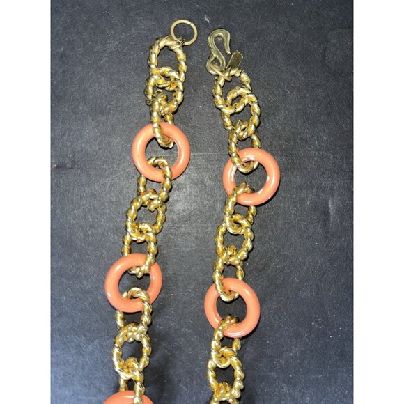 Vintage KJL Kenneth Jay Lane Simulated Coral Gold Tone Jumbo Chain Necklace 15" - Picture 9 of 13